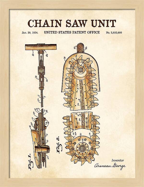 Chain Saw Watercolor Patent Us2032609a