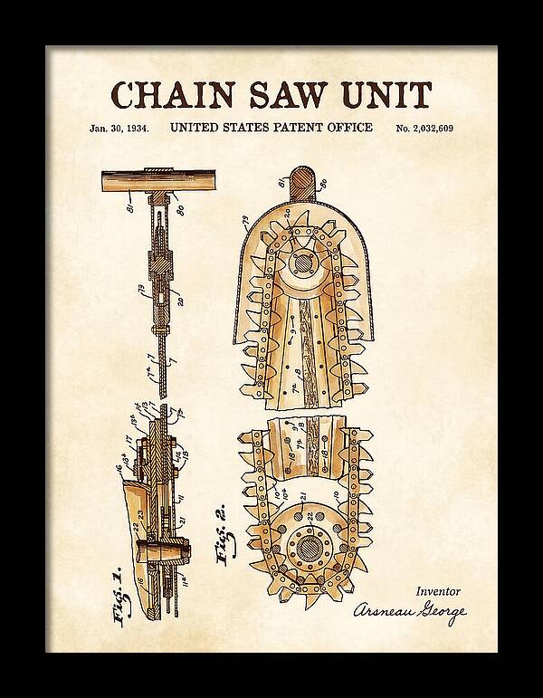 Chain Saw Watercolor Patent Us2032609a