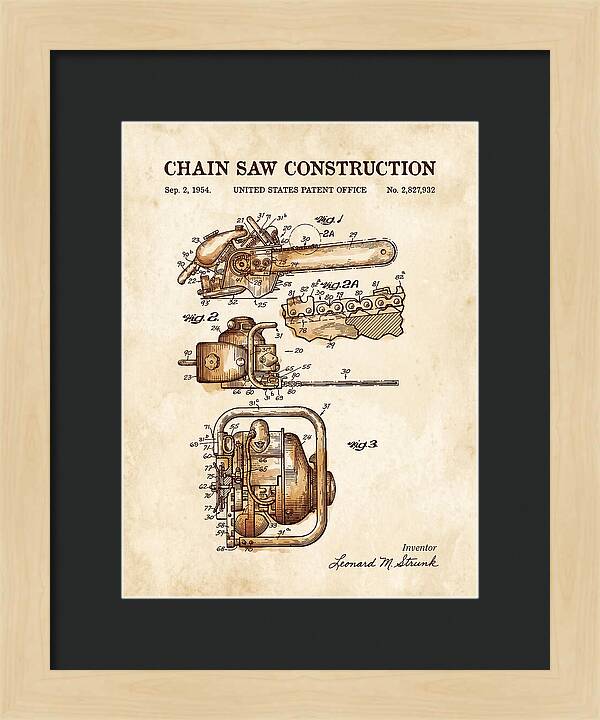 Chain Saw Watercolor Patent Us2827932a