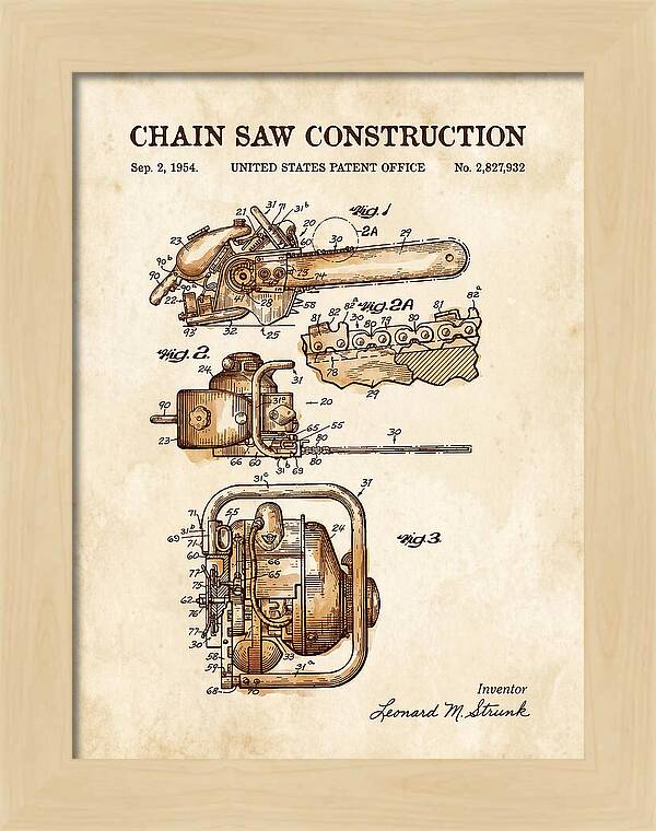 Chain Saw Watercolor Patent Us2827932a