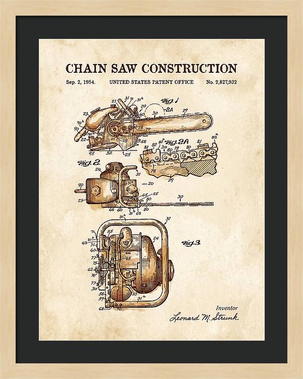 Chain Saw Watercolor Patent Us2827932a