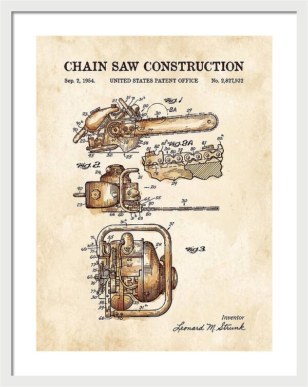 Chain Saw Watercolor Patent Us2827932a