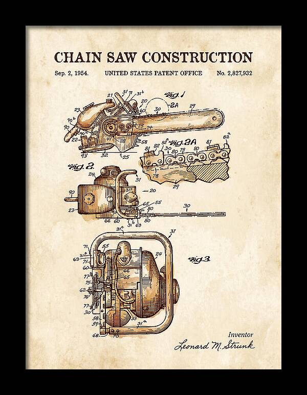 Chain Saw Watercolor Patent Us2827932a