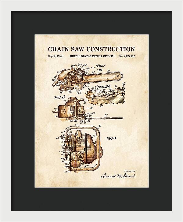 Chain Saw Watercolor Patent Us2827932a