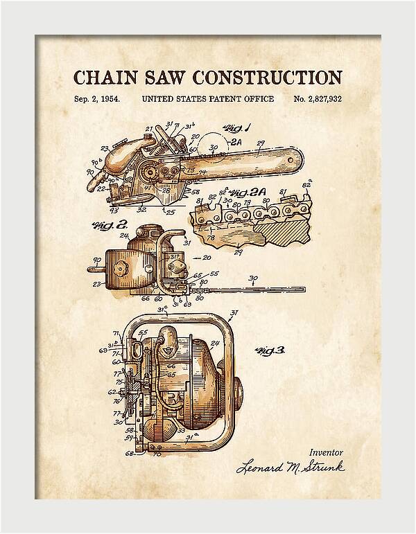 Chain Saw Watercolor Patent Us2827932a