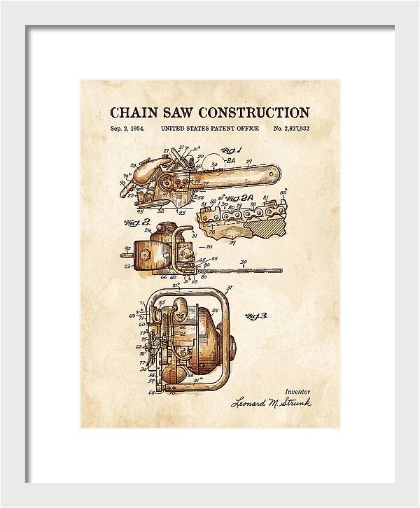 Chain Saw Watercolor Patent Us2827932a