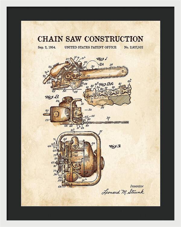 Chain Saw Watercolor Patent Us2827932a