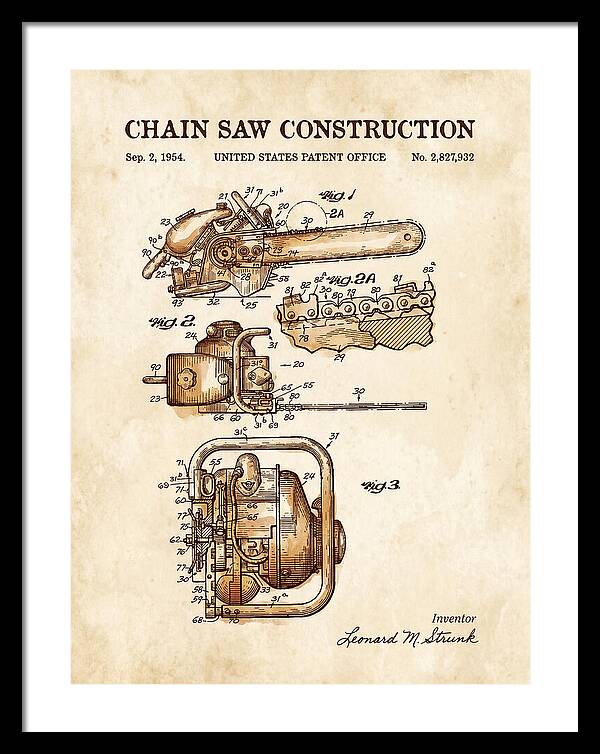 Chain Saw Watercolor Patent Us2827932a