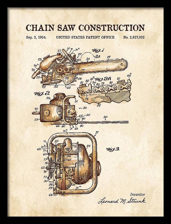 Chain Saw Watercolor Patent Us2827932a