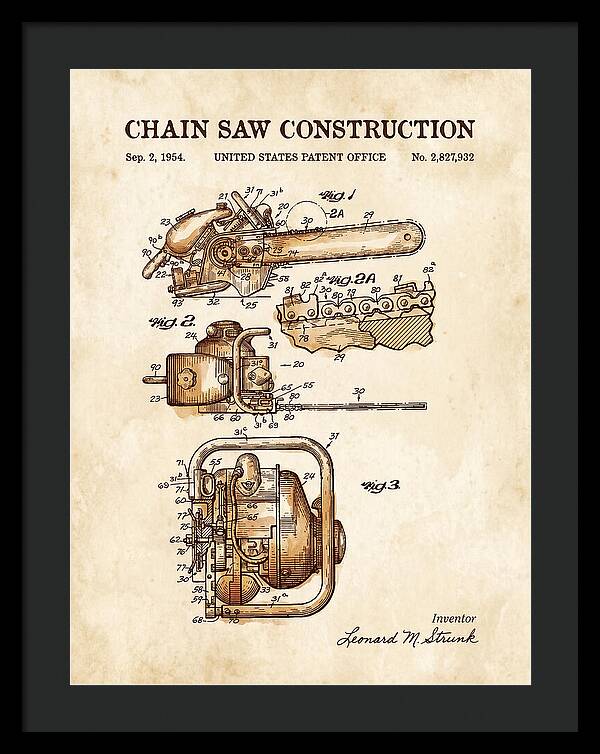 Chain Saw Watercolor Patent Us2827932a