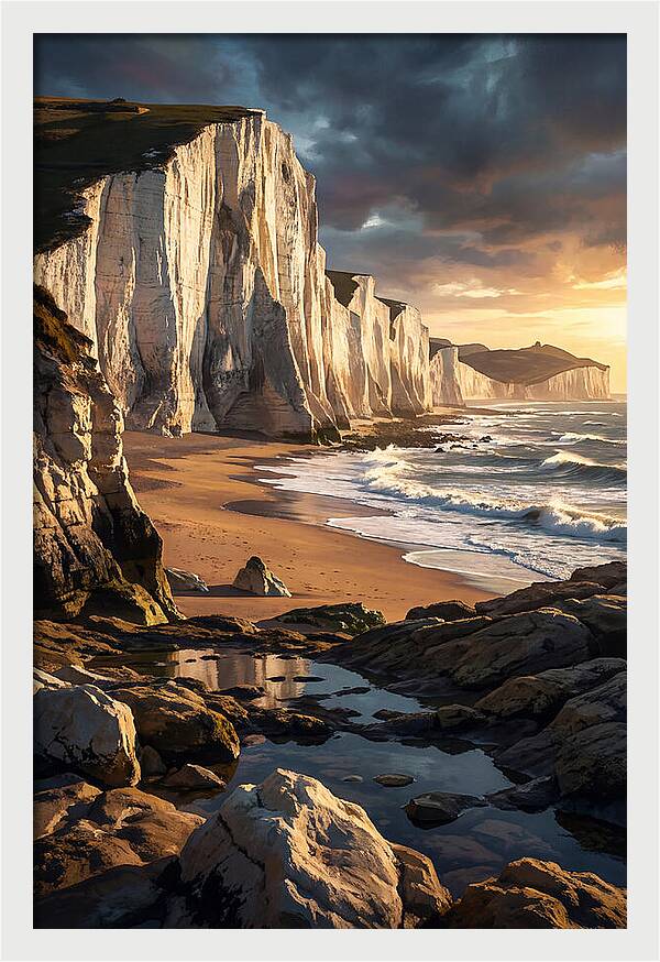 Chalk Cliffs Towering Above Beach