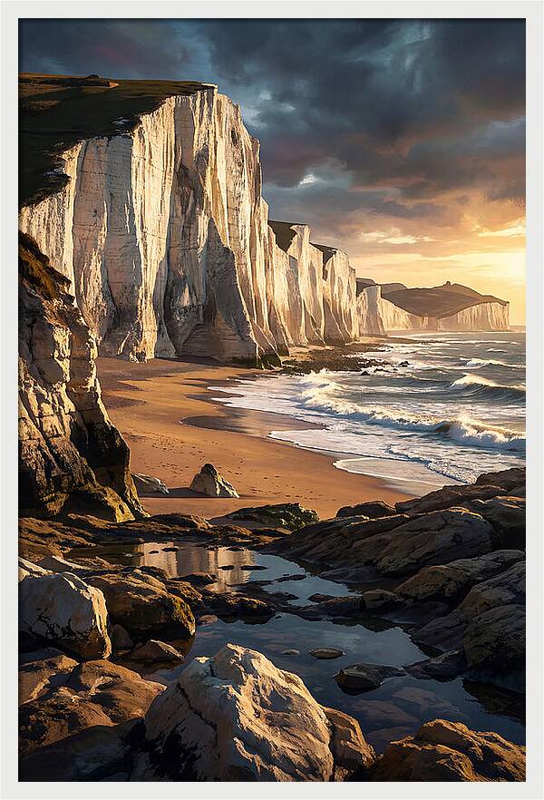 Chalk Cliffs Towering Above Beach
