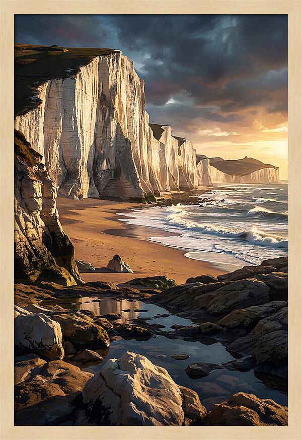 Chalk Cliffs Towering Above Beach