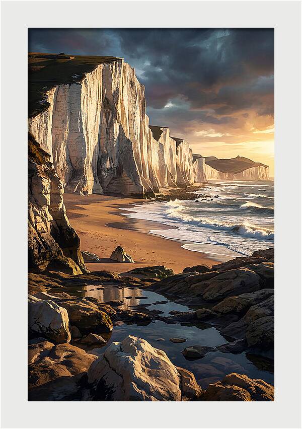 Chalk Cliffs Towering Above Beach