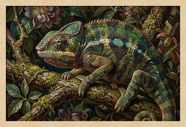 Chameleon Among Blossoms