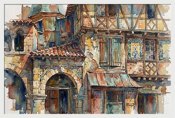 Charming Building Facade Watercolor