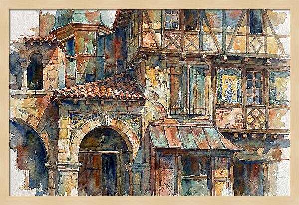 Charming Building Facade Watercolor