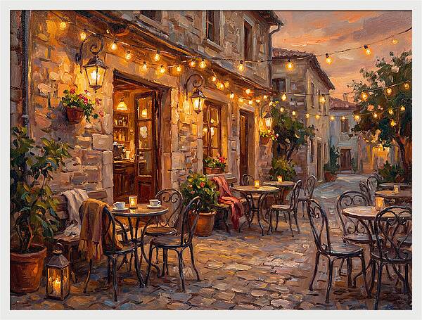 Charming Caf At Dusk