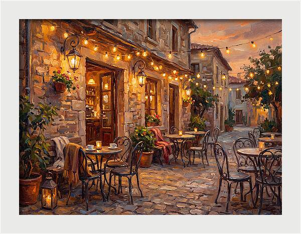 Charming Caf At Dusk
