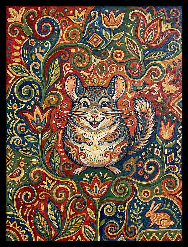 Charming Chinchilla In Folk Art