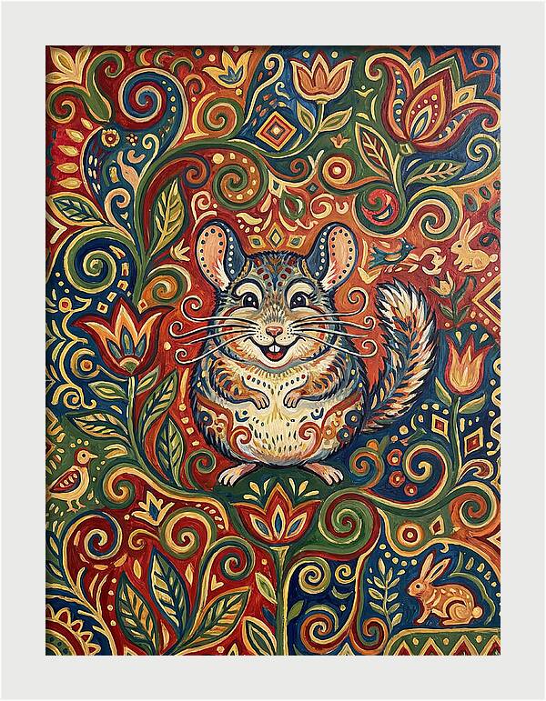 Charming Chinchilla In Folk Art
