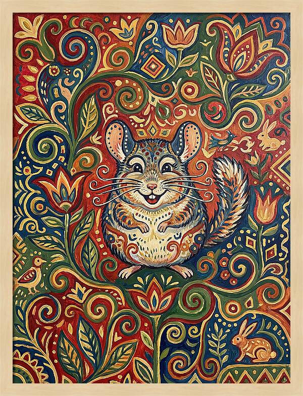 Charming Chinchilla In Folk Art