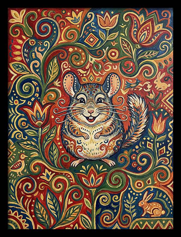 Charming Chinchilla In Folk Art