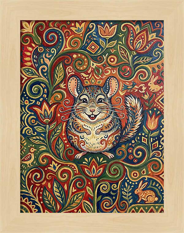 Charming Chinchilla In Folk Art