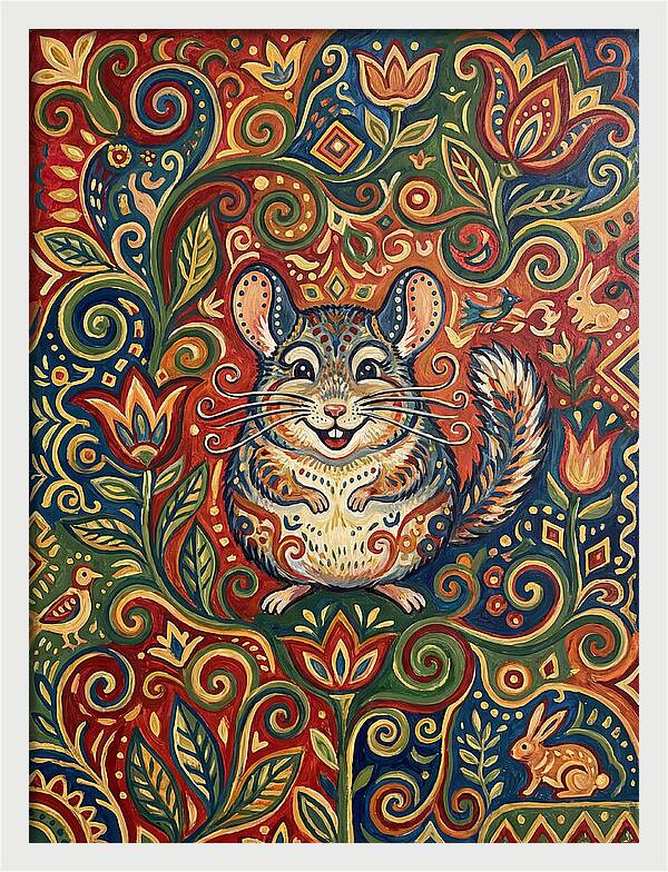 Charming Chinchilla In Folk Art