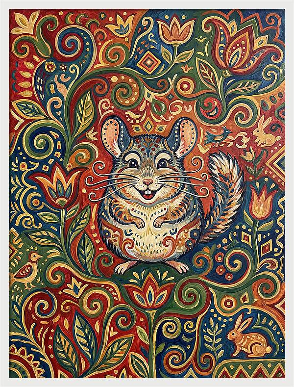 Charming Chinchilla In Folk Art