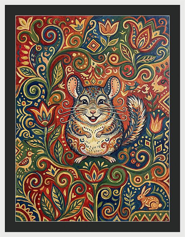 Charming Chinchilla In Folk Art