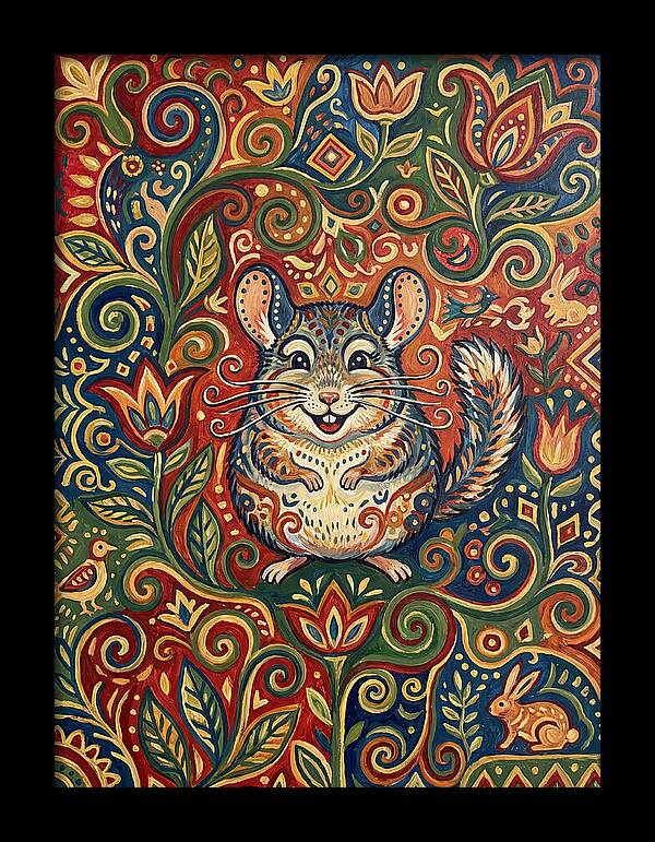 Charming Chinchilla In Folk Art