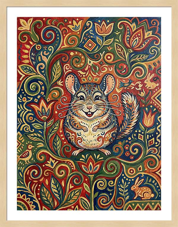 Charming Chinchilla In Folk Art