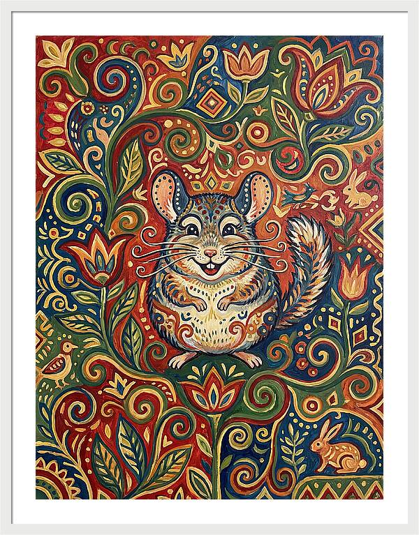 Charming Chinchilla In Folk Art