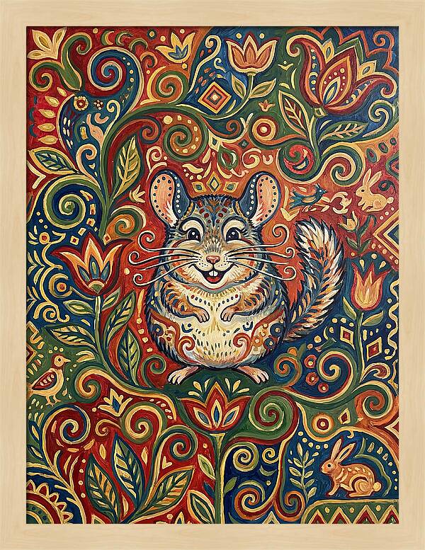 Charming Chinchilla In Folk Art