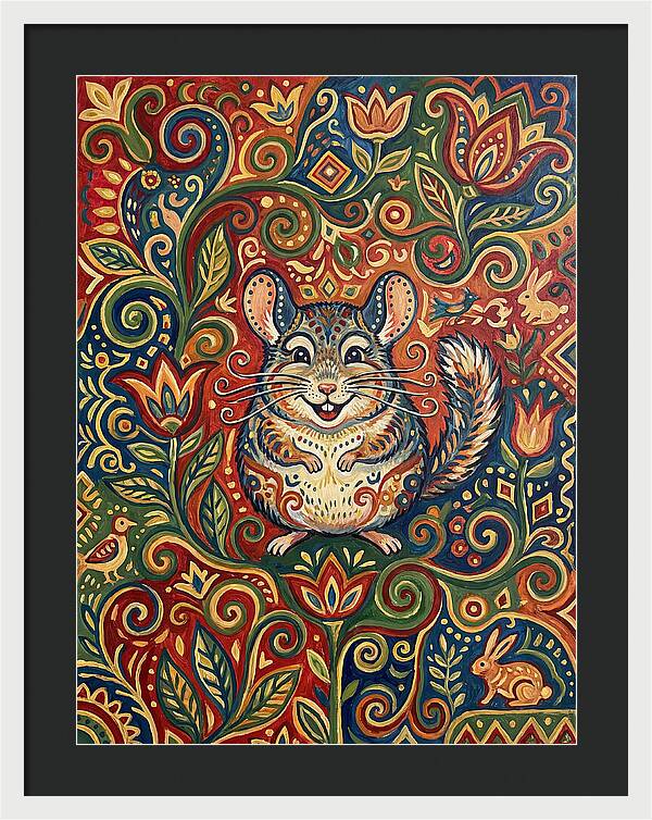 Charming Chinchilla In Folk Art