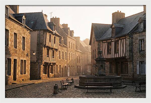 Charming Cobblestone Square At Dawn