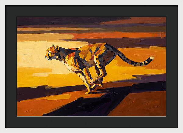 Cheetah Sprinting Across Golden Landscape