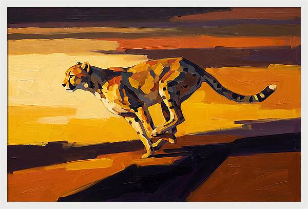 Cheetah Sprinting Across Golden Landscape