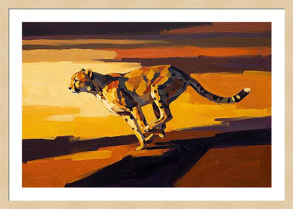 Cheetah Sprinting Across Golden Landscape