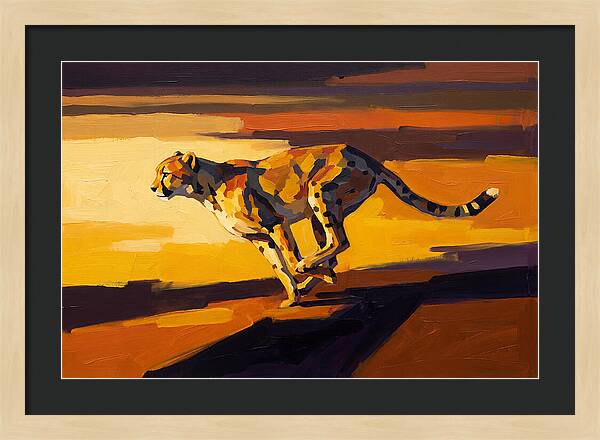 Cheetah Sprinting Across Golden Landscape