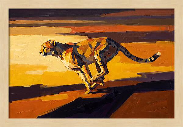 Cheetah Sprinting Across Golden Landscape