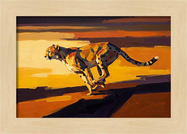 Cheetah Sprinting Across Golden Landscape