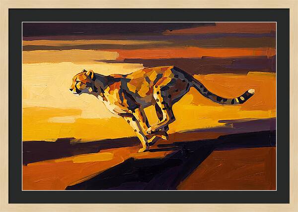 Cheetah Sprinting Across Golden Landscape