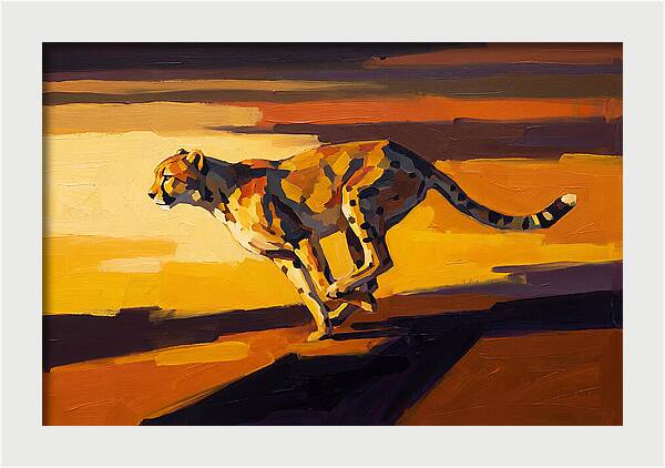 Cheetah Sprinting Across Golden Landscape