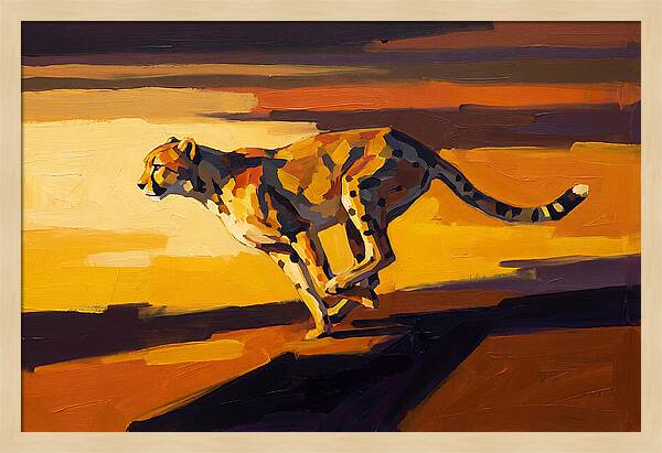 Cheetah Sprinting Across Golden Landscape