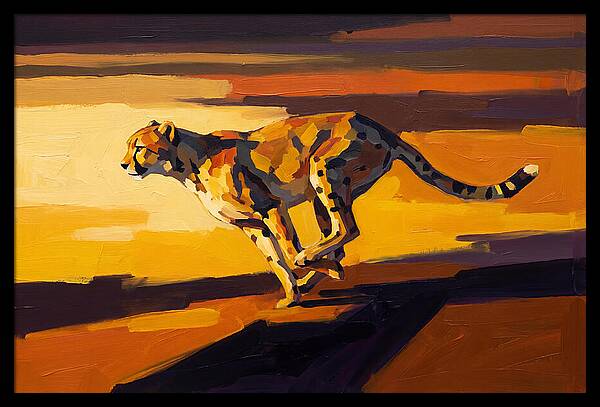 Cheetah Sprinting Across Golden Landscape