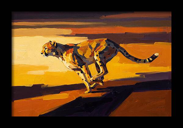 Cheetah Sprinting Across Golden Landscape