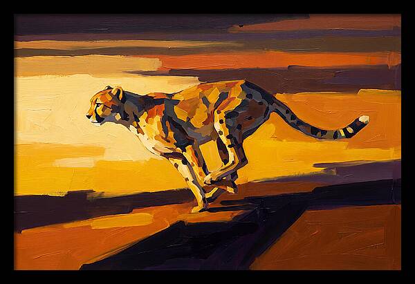 Cheetah Sprinting Across Golden Landscape