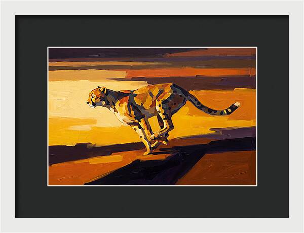 Cheetah Sprinting Across Golden Landscape